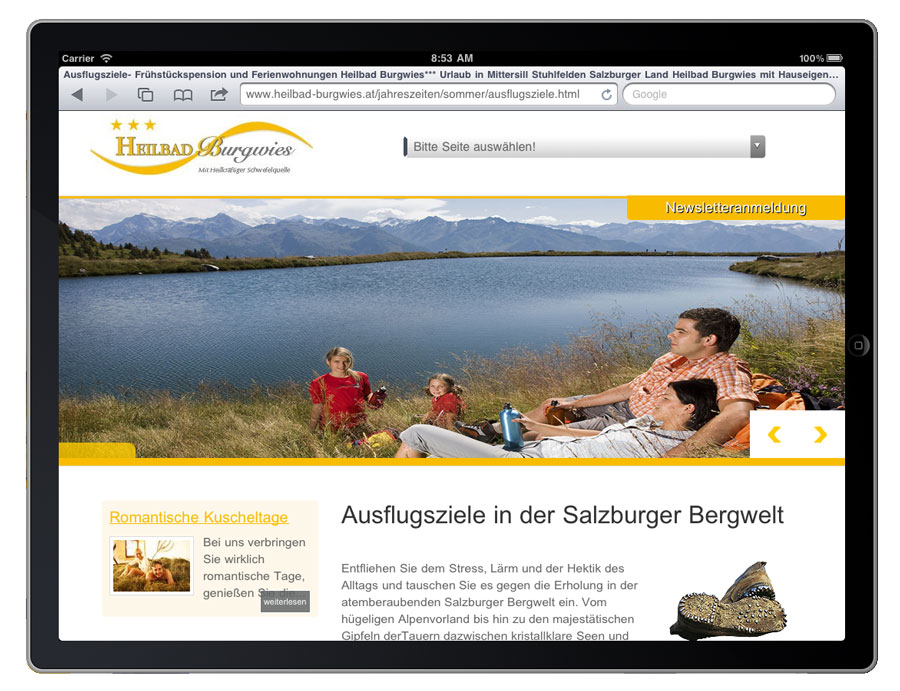 Heilbad Burgwies Homepage auf iPad